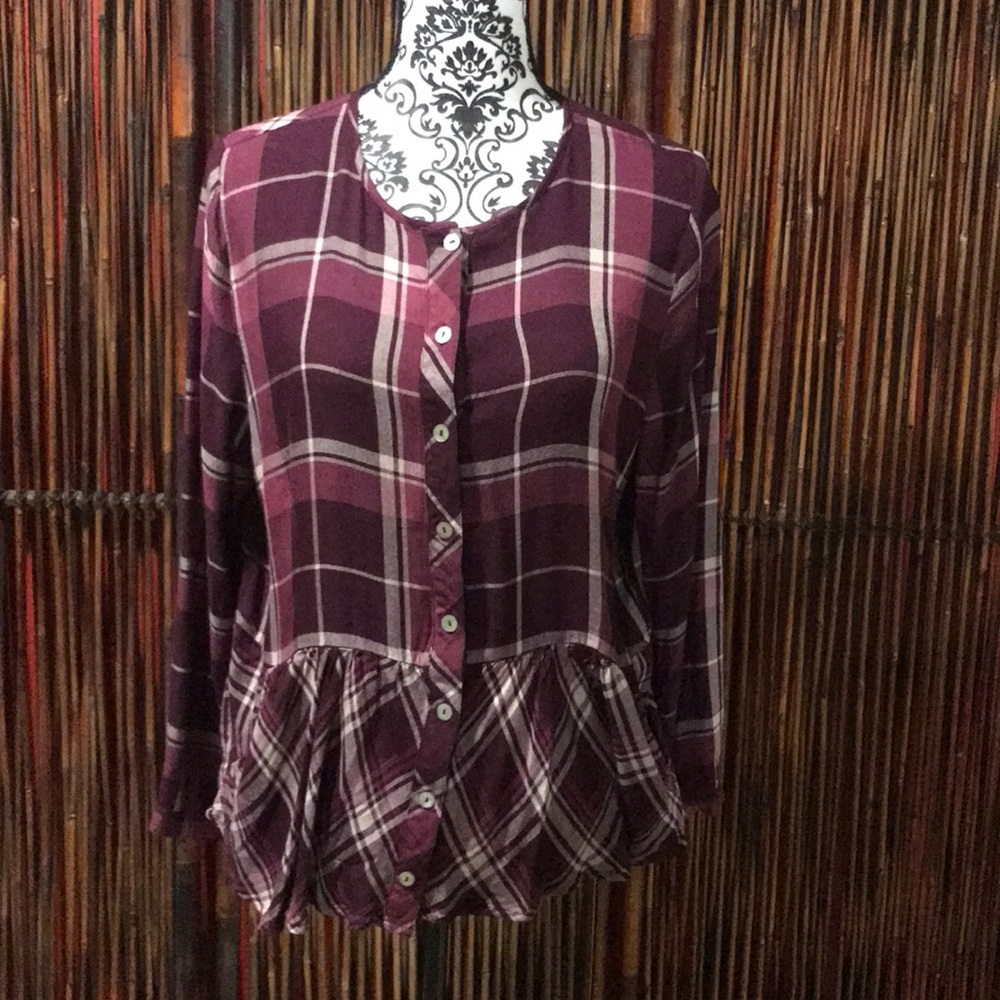Logo long sleeve plaid babydoll top